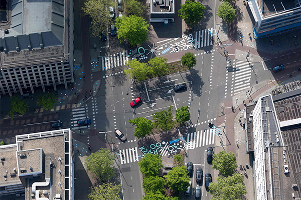 Colourful and decorative crosswalk in Rotterdam