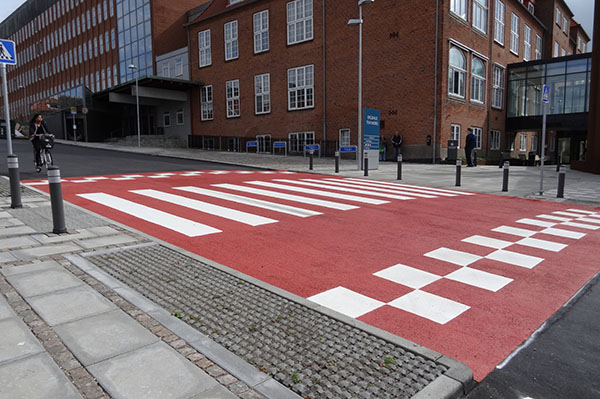Grøn cykelsti af PlastiRoute® RollGrip® giver glimrende skridsikkerhed ved områder nær vand 